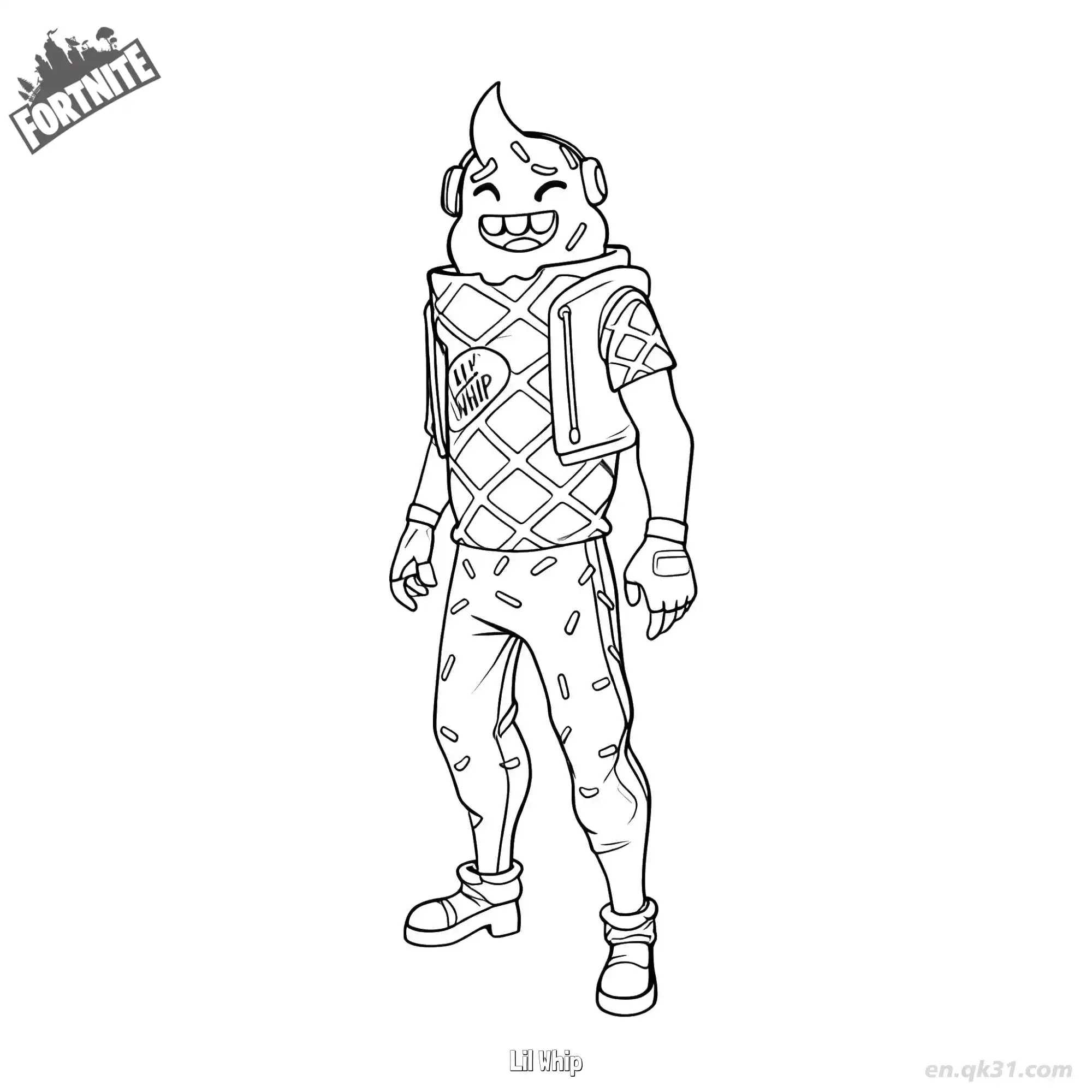 免费 小鞭子 01简笔画 素描 涂鸦 - 免费可打印堡垒之夜 下载PDF 简笔画涂色页